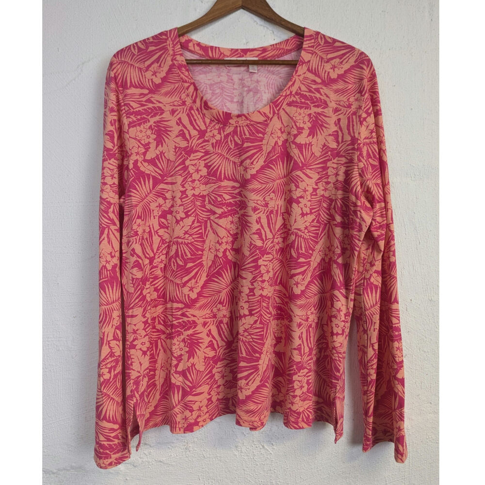 Fresh Produce Long Sleeve T Shirt Tropical Pink Coral Beachy Hawaiian Womens 1X